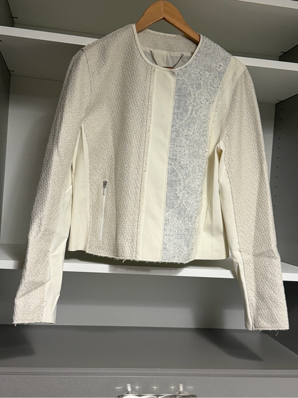 Elie Tahari Cream Lace-Panel Cropped Jacket